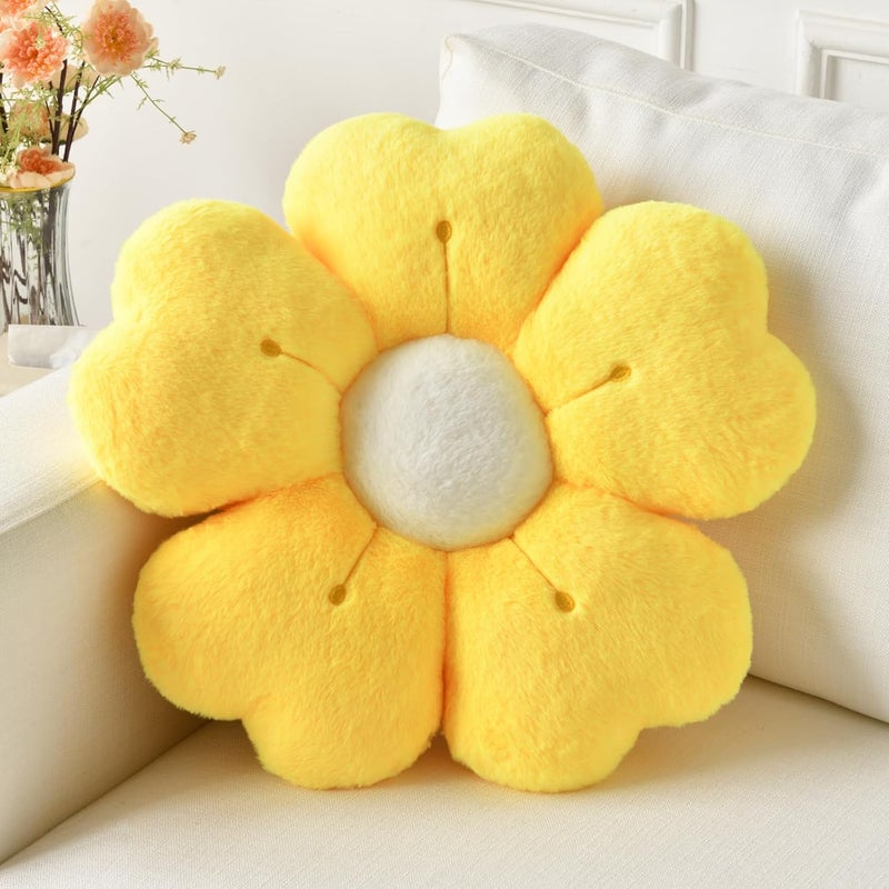 Ddliury Flower Pillow, Flower Shaped Pillow Decorative Throw Pillows for Bed Couch, Cute Daisy Pillow Dorm Decor Floor Seating Cushion (Yellow, 15 Inches) - Image 1